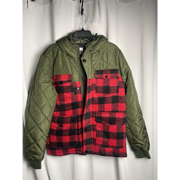 American Stitch Quilted Green Buffalo Plaid Hooded Utility Jacket Coat Sz S New - Picture 2 of 6